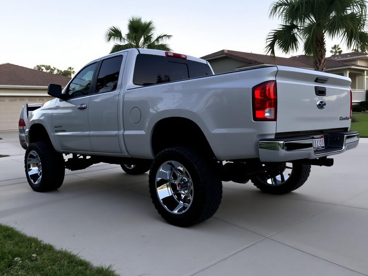 Detailed pickup truck parked in a Florida driveway after mobile detailing